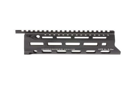 Daniel Defense free float 9in MFR XL handguard features multiple QD sling swivel sockets and M-LOK slots at 3, 6, and 9 o'clock positions.